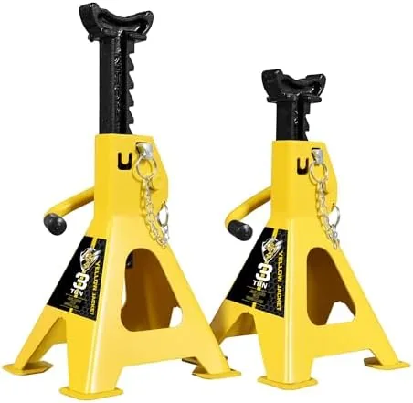 yellow jacket car jack stands 3 ton with double locking and large foot base for lifting suvs heavy duty steel 6600 lb capacity 1 pair yellow